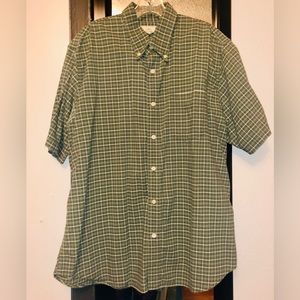 DOCKERS Mens Shirt Size Large Plaid Green Button Down Short Sleeve